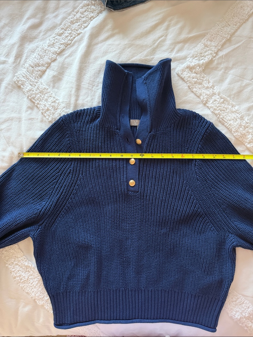 J. Crew Navy Ribbed Button-Front Cotton Turtleneck Sweater - Picture 7 of 8
